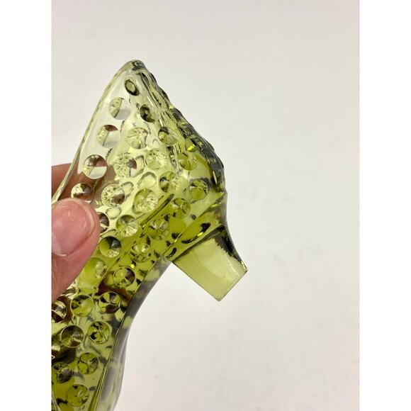 VTG Fenton Hobnail Cat Head Colonial Olive Green Glass Slipper Shoe - Picture 15 of 16